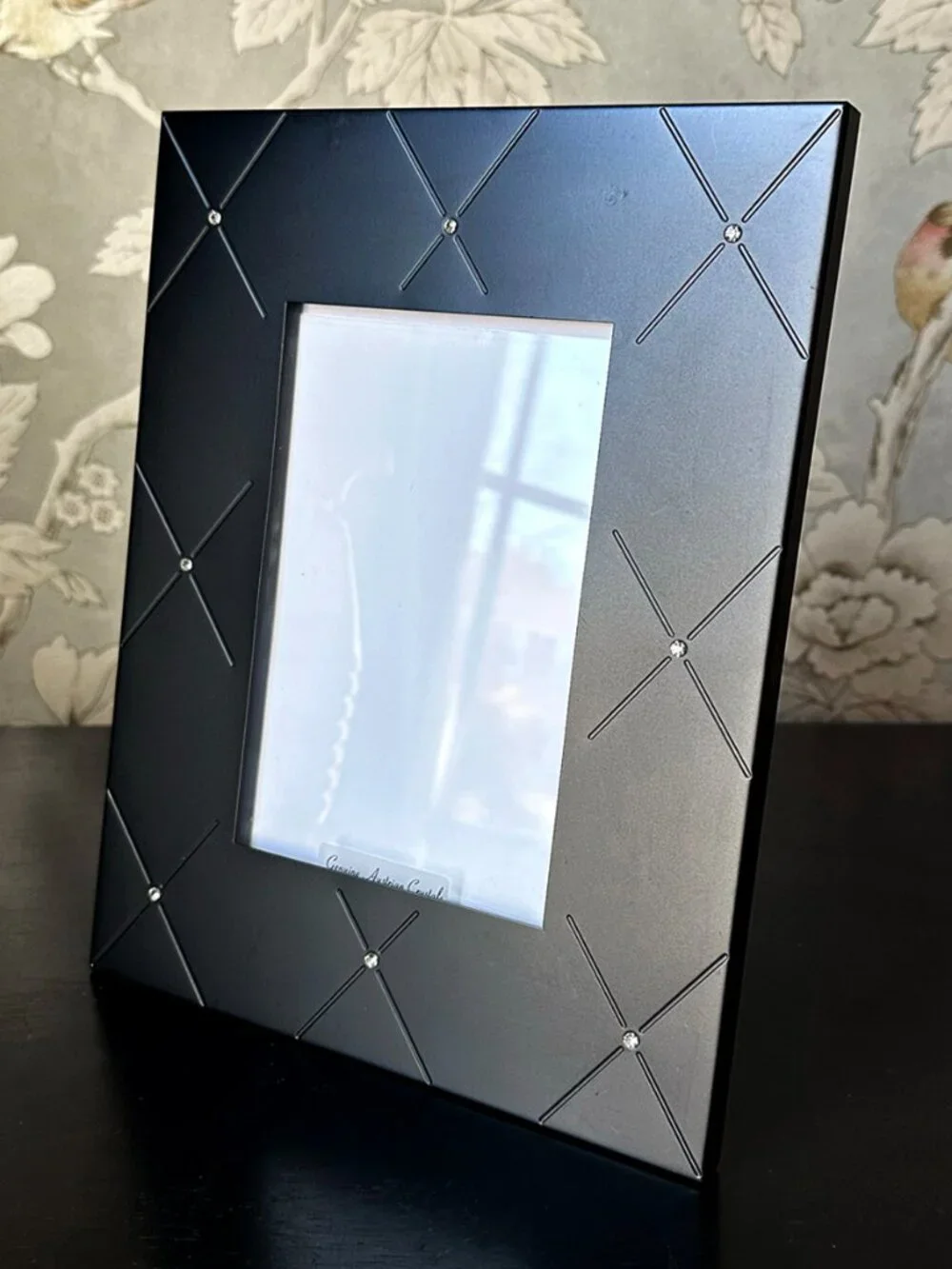 Black Metal 5x7 Picture Frame Genuine Austrian Crystals Sheffield Home NWOT